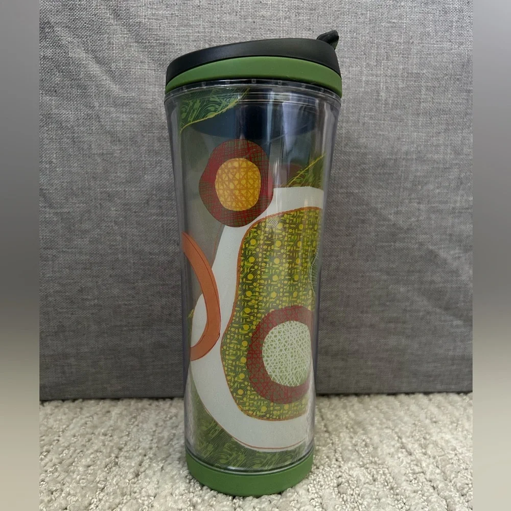 Starbucks 2007 Rwandan Fabric Abstract Design 16oz Tumbler Flip Top Closure